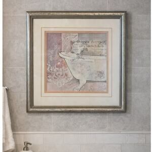 Vintage style Bathroom wall art framed clawfoot tub print french cottage decor